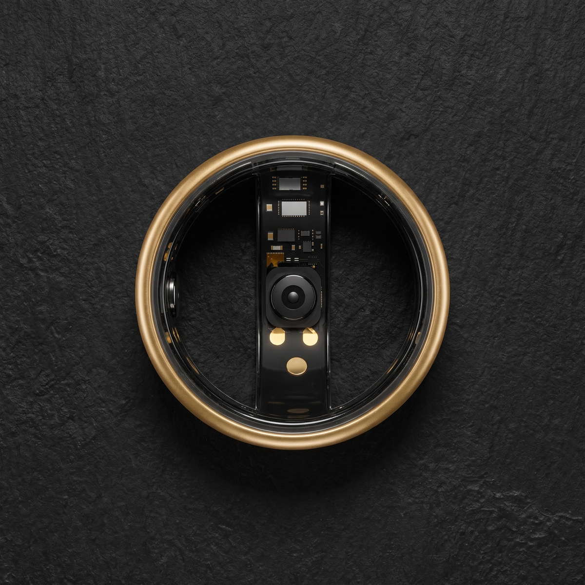 Smart ring flat lay on a black surface