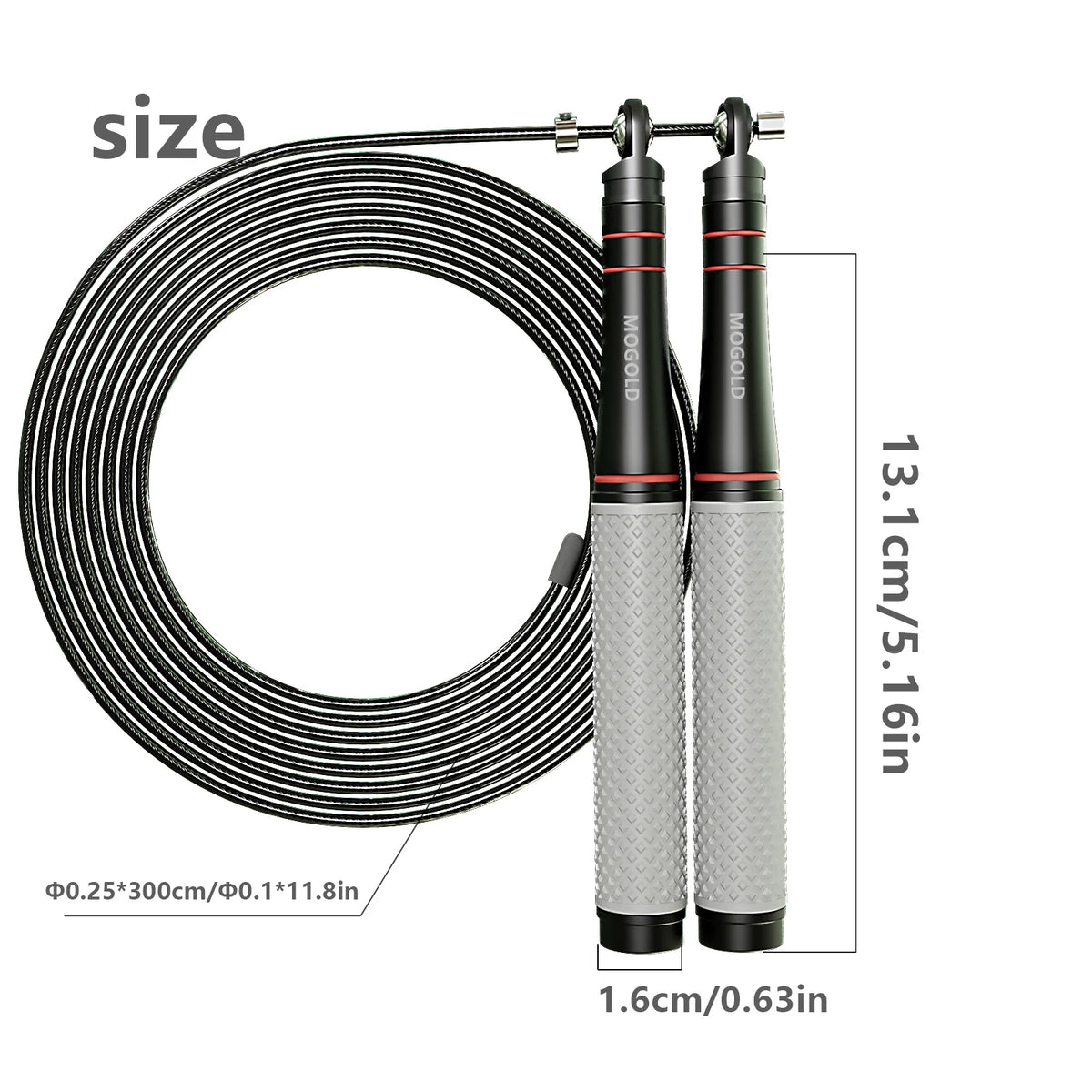 Speed jump rope size: 3 m cable, 13.1 cm handles