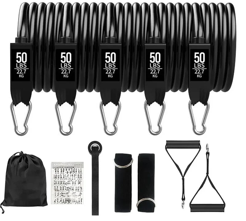 Resistance band set with handles and door anchor, 250 lb, Black