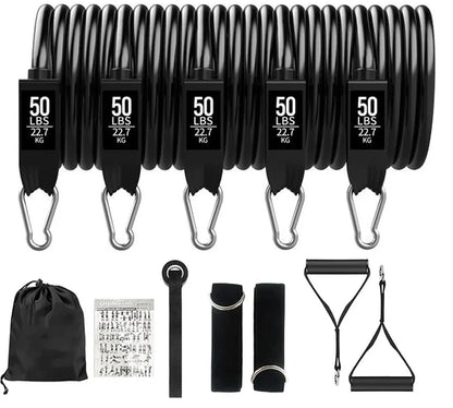 Resistance band set with handles and door anchor, 250 lb, Black
