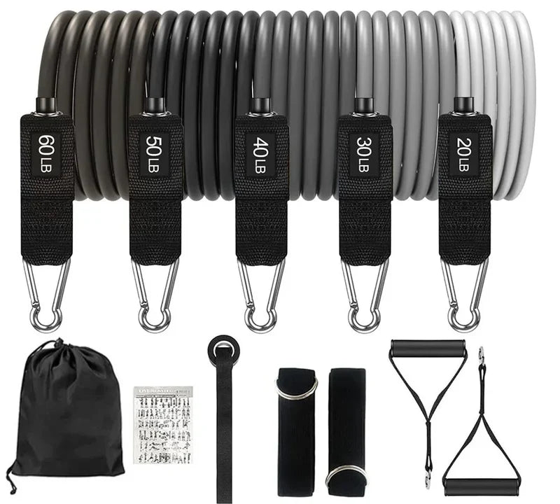 Resistance band set with handles and door anchor, 200 lb, Black