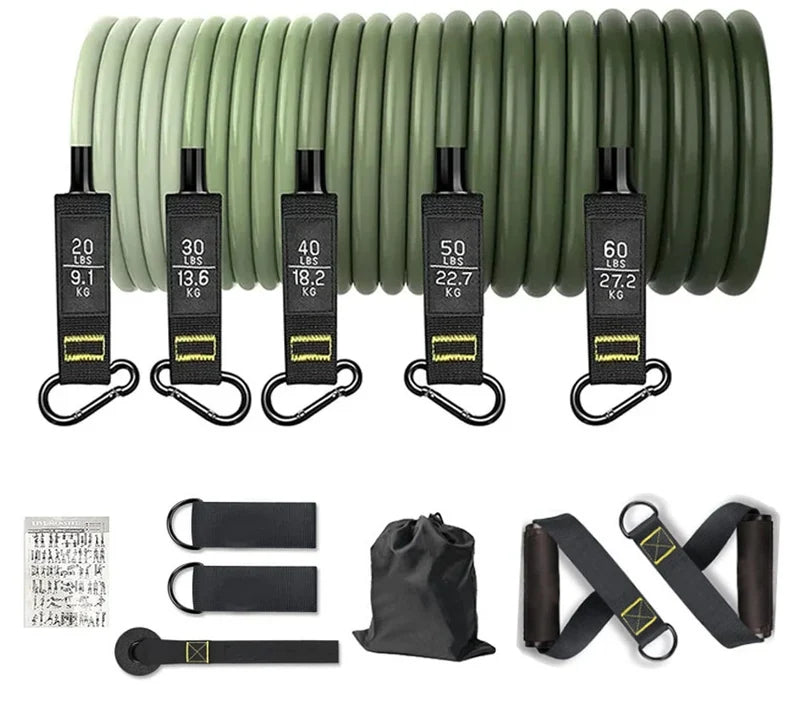 Resistance band set with handles and door anchor, 200 lb, Green