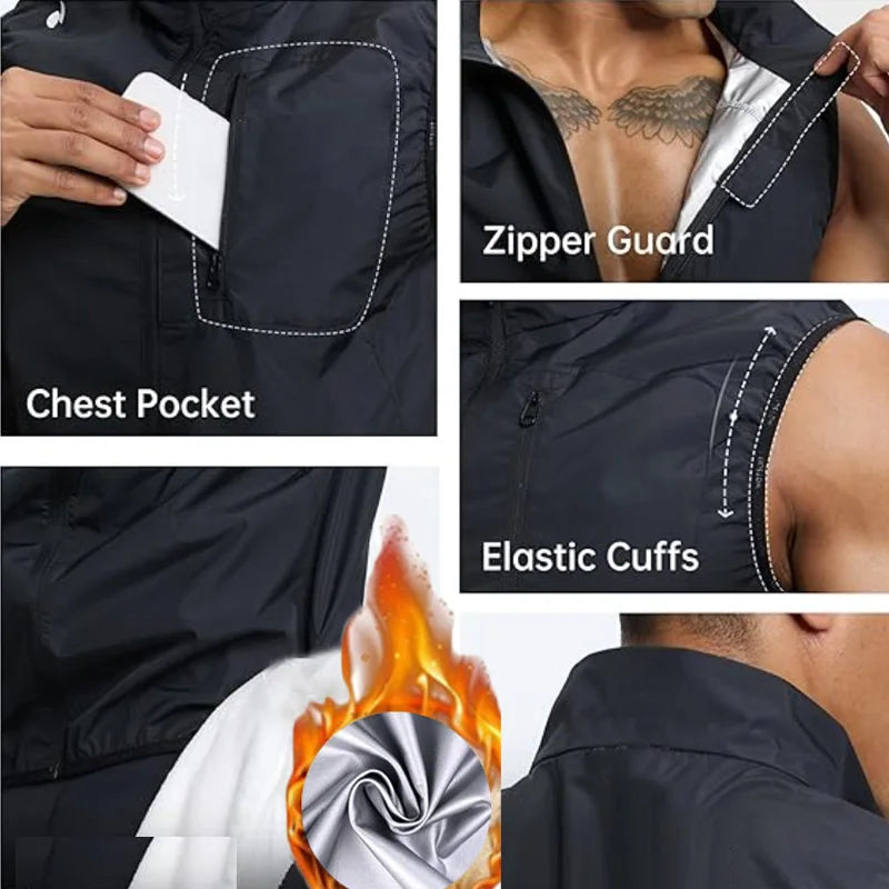 Sauna hoodie - Sauna Sweat Jacket - Sleeveless Zip Sauna Hoodie