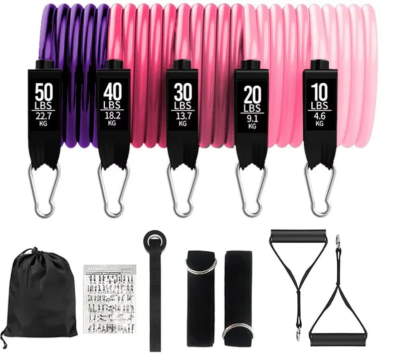 Resistance band set with handles and door anchor, 150 lb, Pink