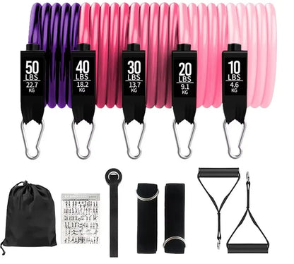 Resistance band set with handles and door anchor, 150 lb, Pink