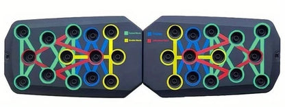 Foldable push-up board with colour-coded hand positions