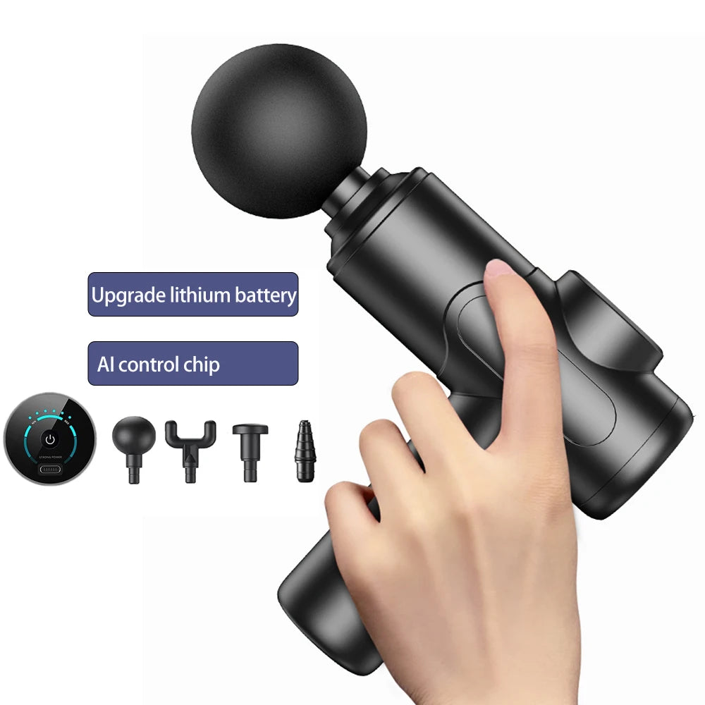 GRYNDWEAR massage gun with LED touch screen and interchangeable heads