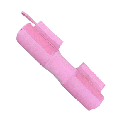 Pink padded barbell wrap with hook-and-loop straps