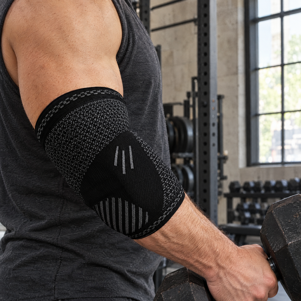 Elbow Compression Sleeve in use at the gym