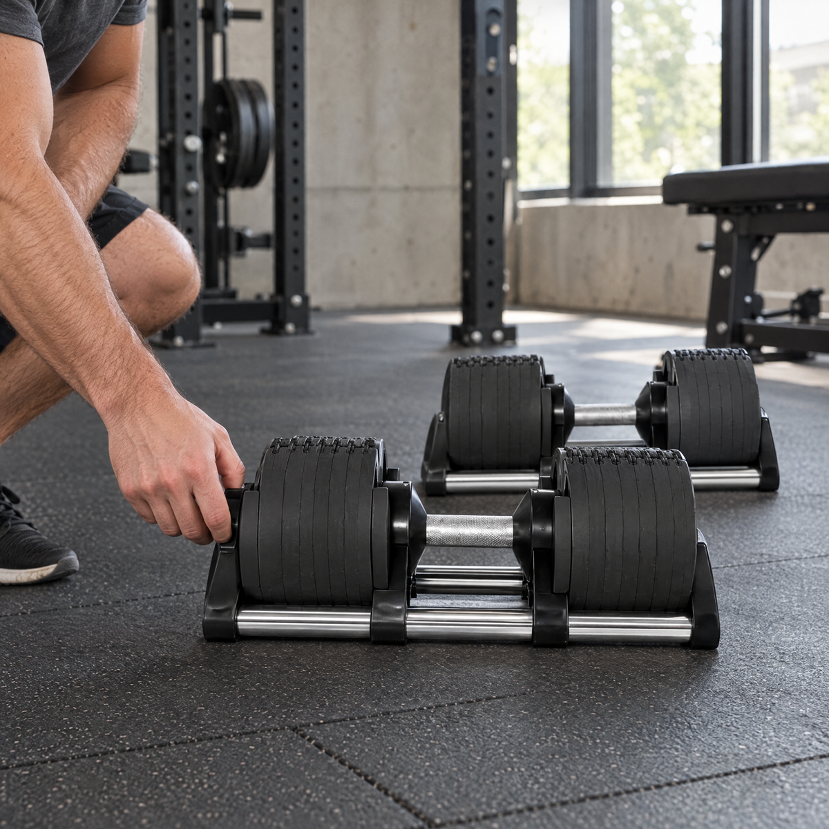 Adjustable Dumbbells in use at the gym