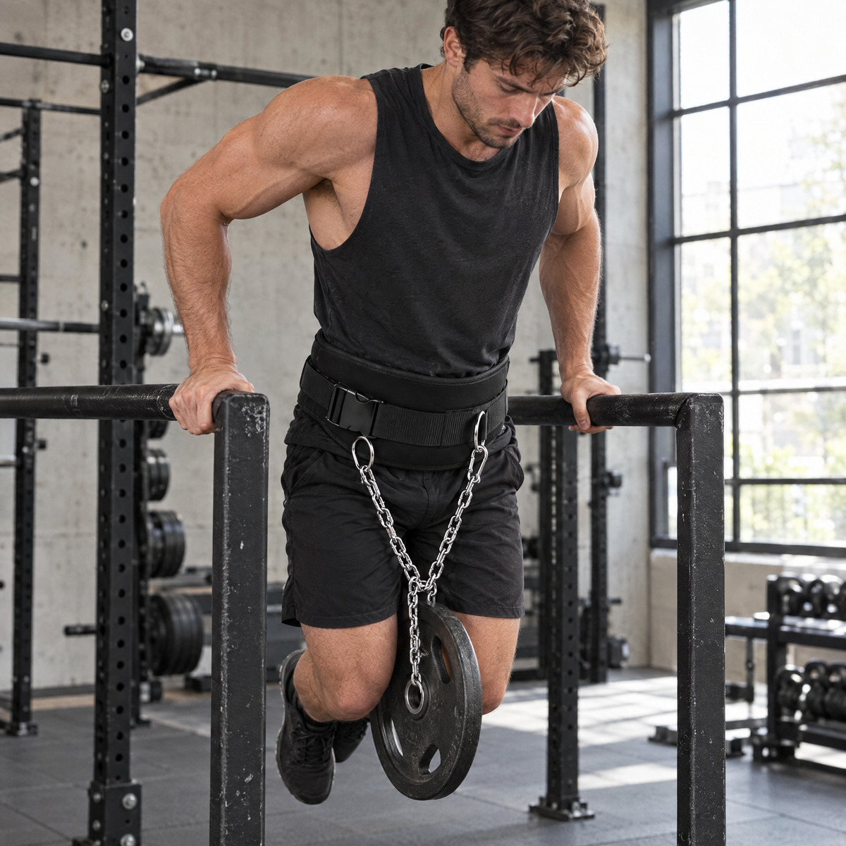 Dip Belt with Chain in use at the gym