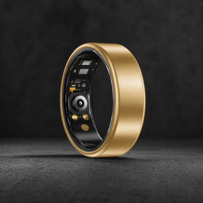Gold smart ring showing the sensors inside