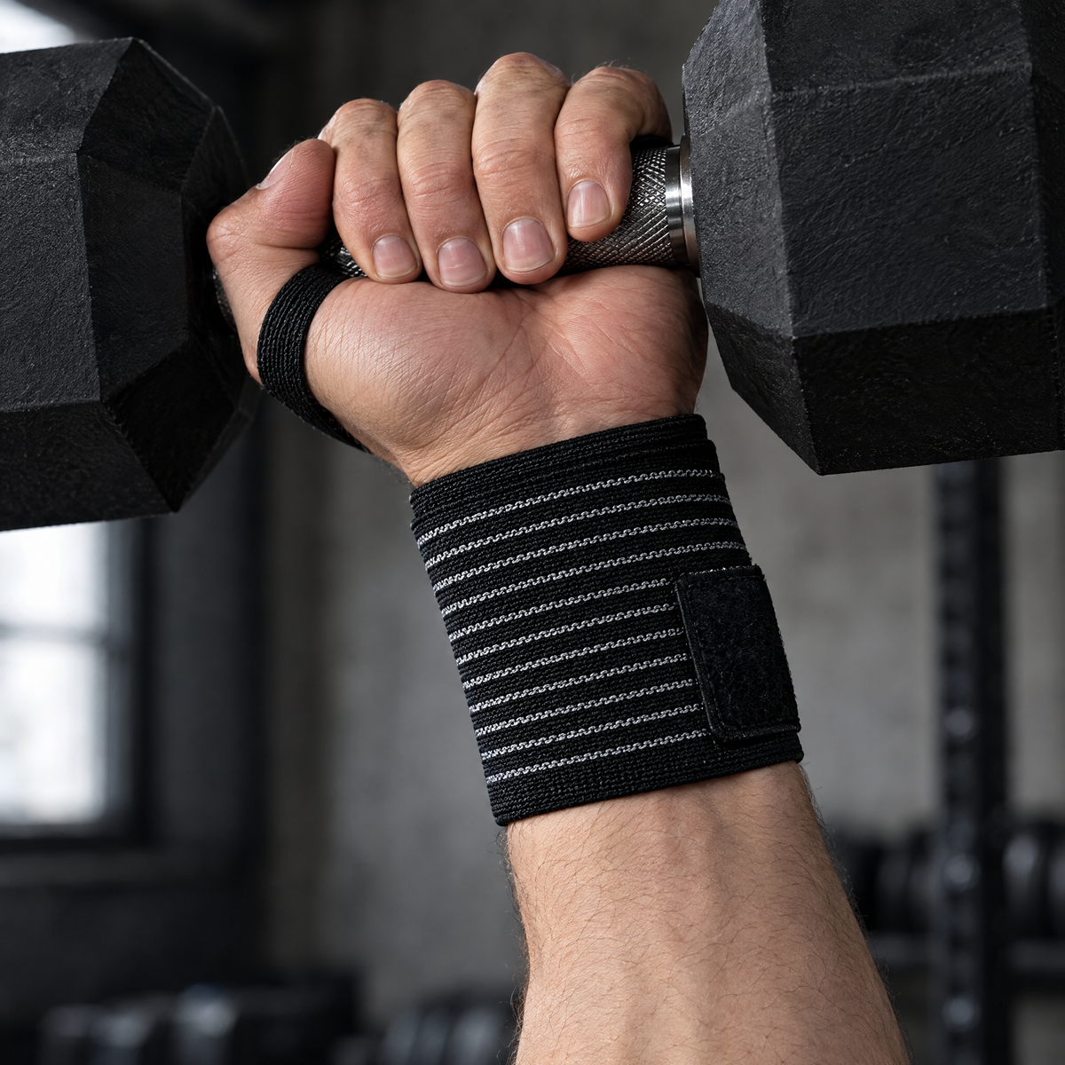 Elastic wrist wrap for lifting worn on the wrist