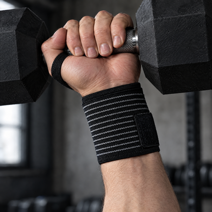 Elastic wrist wrap for lifting worn on the wrist