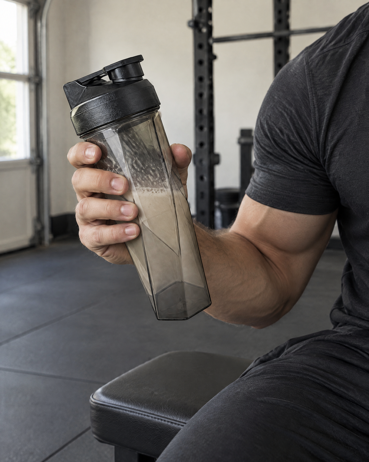 600ml Vortex Protein Shaker in use in a home gym