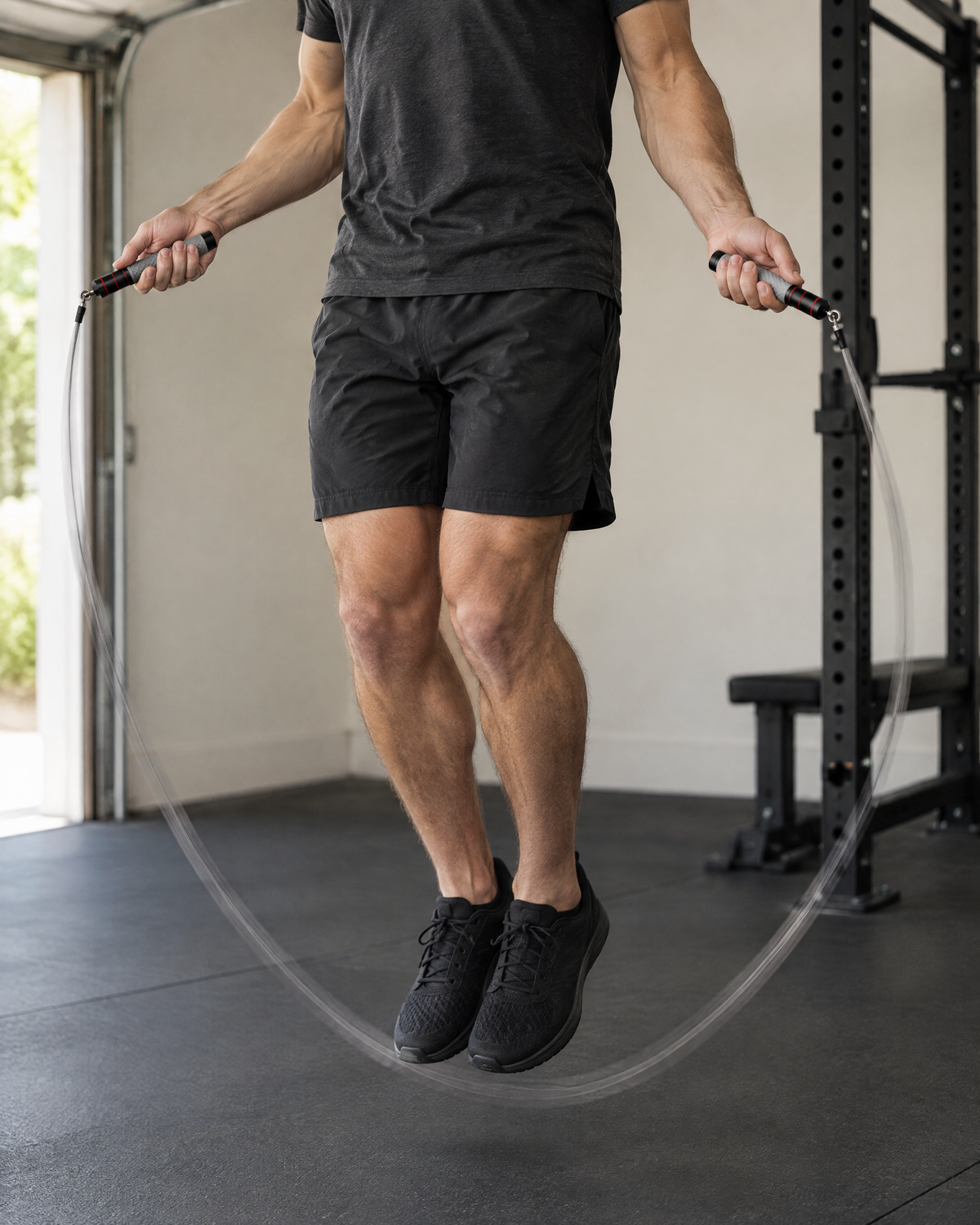Speed Jump Rope in use in a home gym