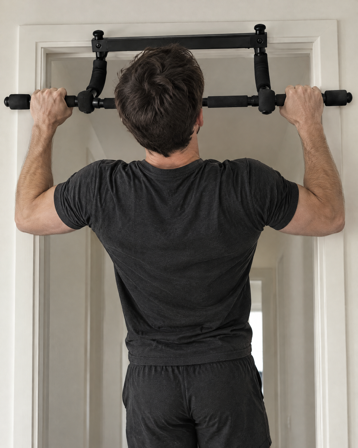 Doorway Pull Up Bar in use in a hallway doorway