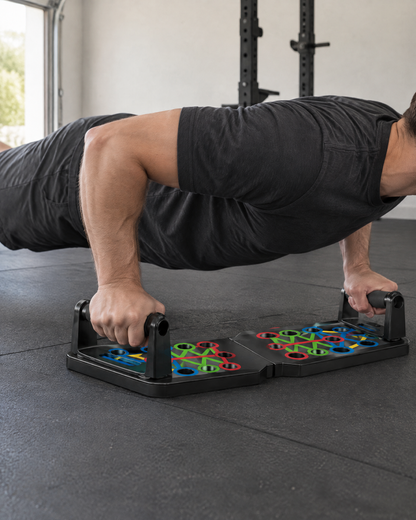 Foldable Push Up Board in use in a home gym