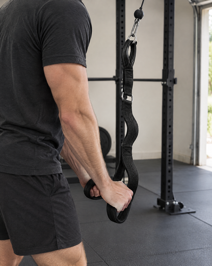 Extra Long Tricep Strap in use in a home gym