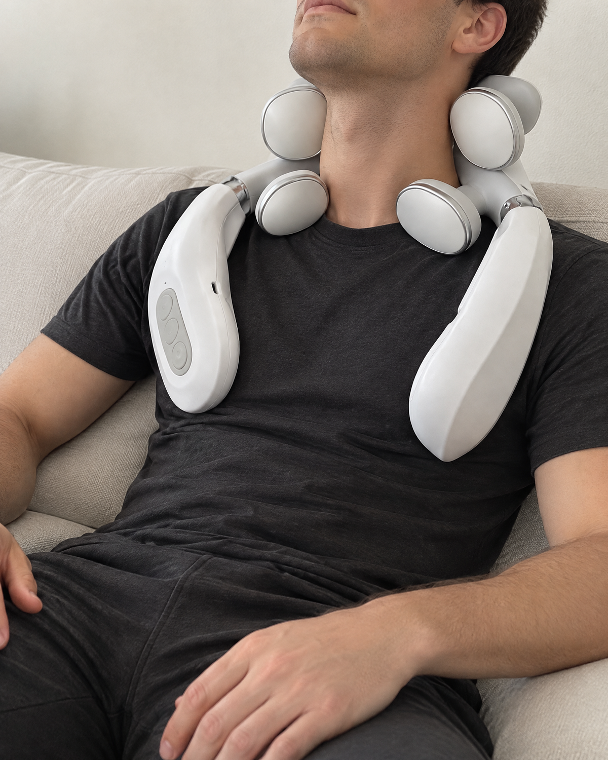 4-Head Neck and Shoulder Massager in use on the couch