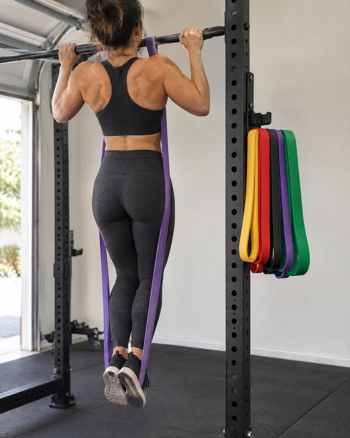 Pull Up Assist Band Set in use in a home gym