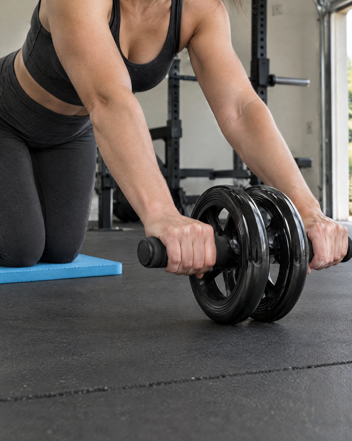 Double Wheel Ab Roller for Beginners in use in a home gym