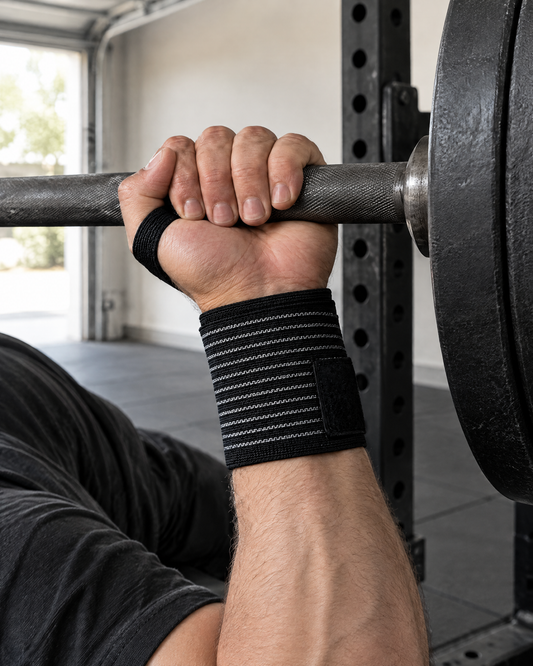Elastic Wrist Wrap worn for bench press