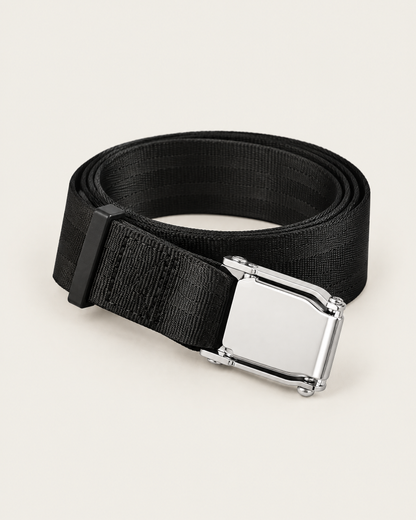 Black Nordic curl bench strap with metal quick-release buckle