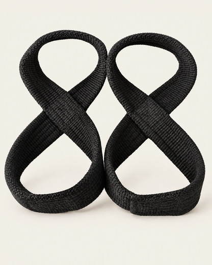 Pair of black heavy cotton figure 8 lifting straps