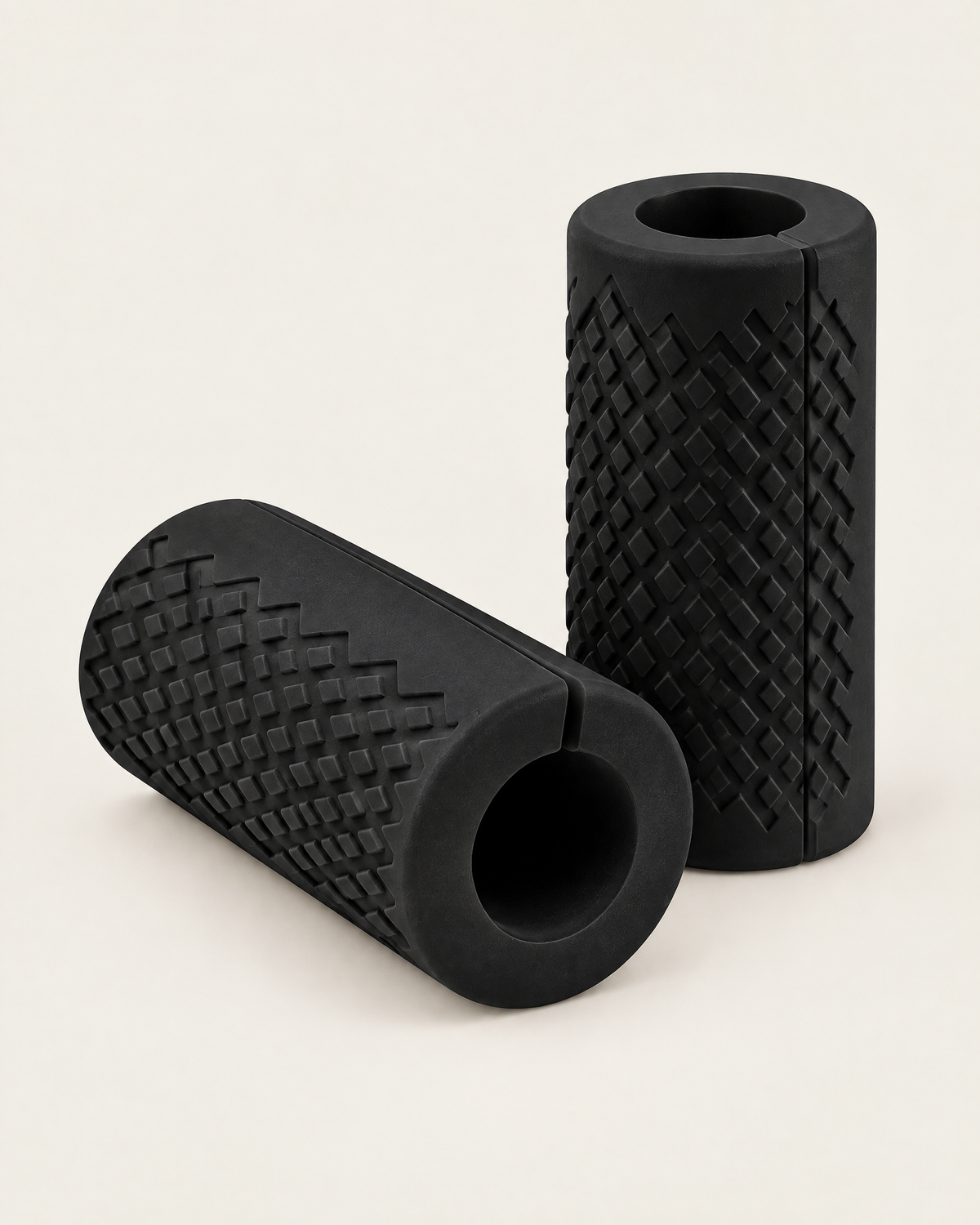 Pair of black silicone fat grips, thick bar grips for barbells and dumbbells