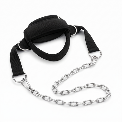 Neck harness with steel chain on a pure white background