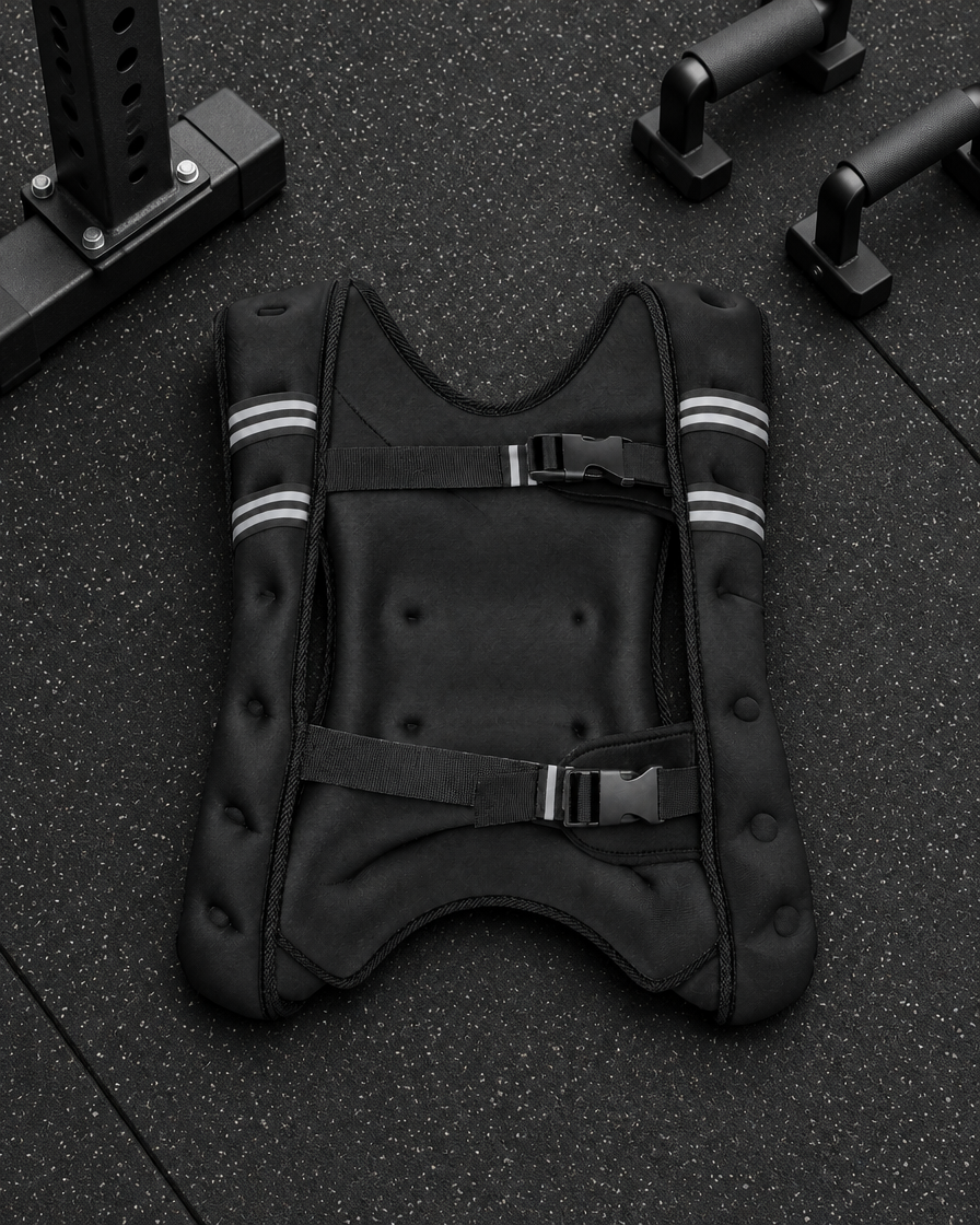 30 lb weighted vest with pockets, straps and reflective stripes
