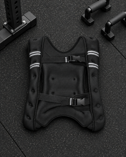 30 lb weighted vest with pockets, straps and reflective stripes