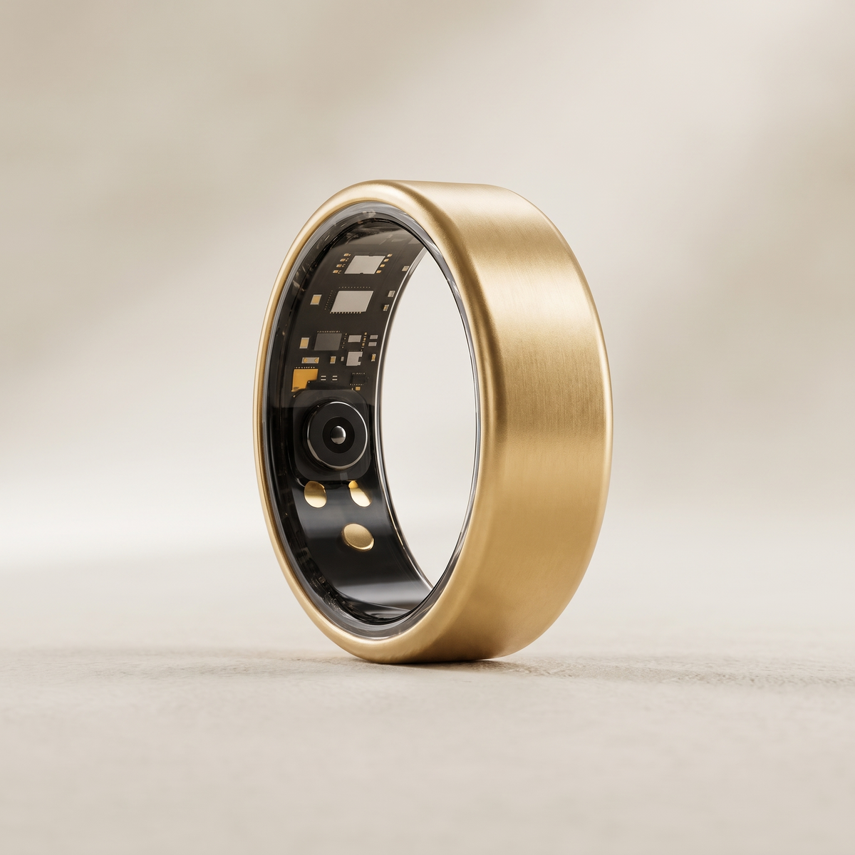 Smart ring close-up on a bone-colored surface